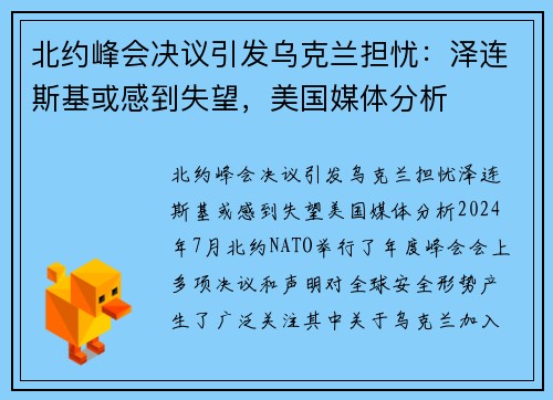 北约峰会决议引发乌克兰担忧：泽连斯基或感到失望，美国媒体分析